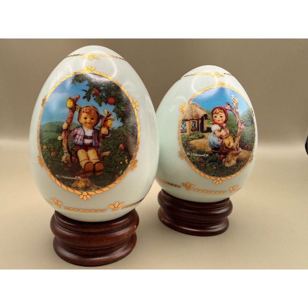 Vintage 1993–1994 M.J. Hummel Apple Tree Boy & Girl Porcelain Eggs